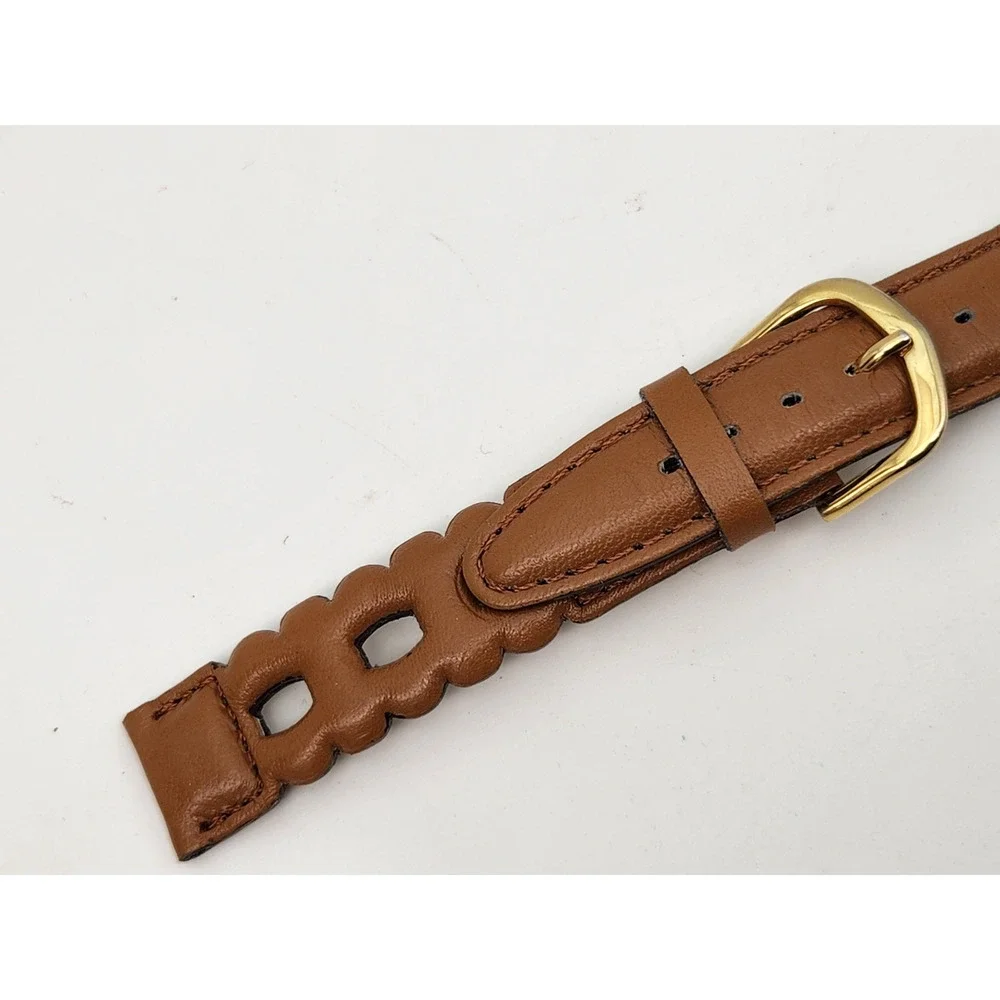 Vintage 16mm Hong Kong Cutout Pattern Brown Leather Watch Strap